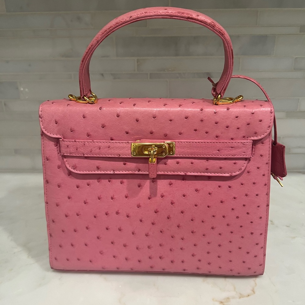 Beautiful Pink Ostrich Embossed leather handbag